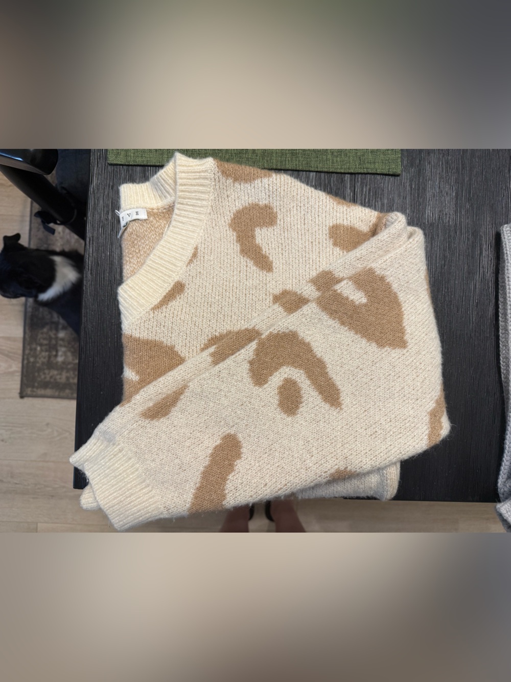 HYFVE Cream Sweater with Tan Animal Pattern